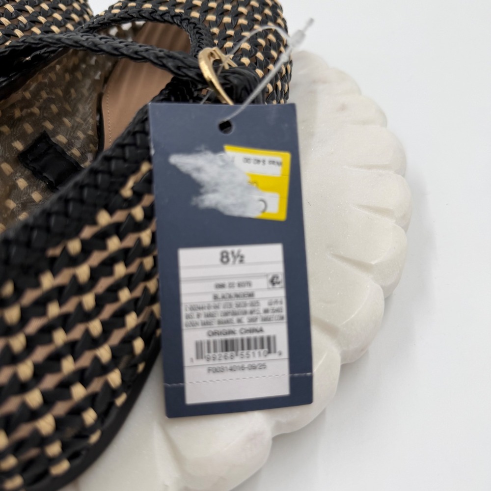 Universal Thread Womens Woven Mary Jane Flats Black Tan Braided Strap Size 8.5 - Picture 7 of 9